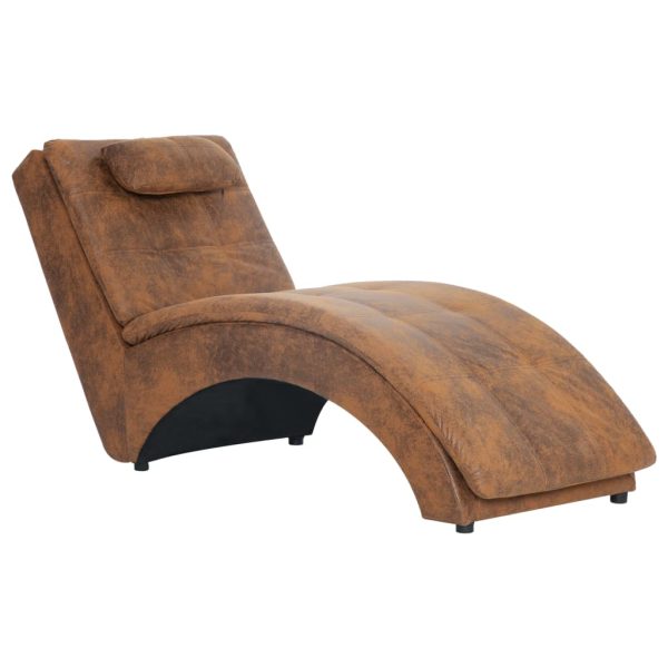 Chaise longue com almofada camurça artificial castanho - Image 2