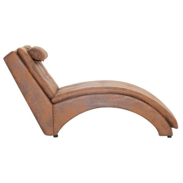 Chaise longue com almofada camurça artificial castanho - Image 3