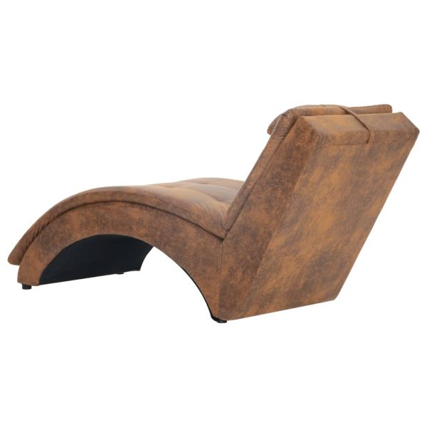 Chaise longue com almofada camurça artificial castanho - Image 4