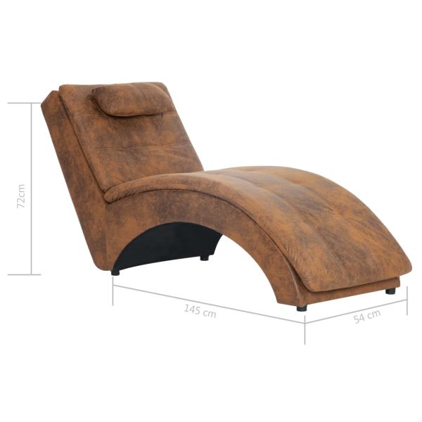 Chaise longue com almofada camurça artificial castanho - Image 9