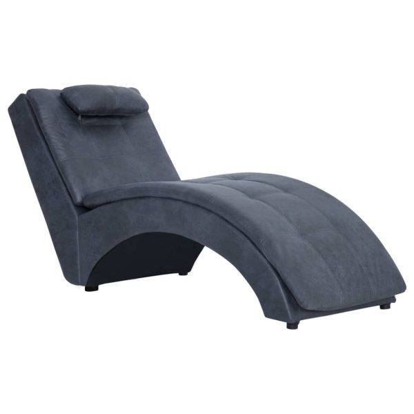 Chaise longue com almofada camurça artificial cinzento - Image 2