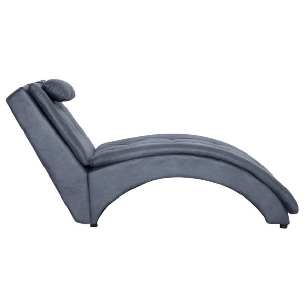 Chaise longue com almofada camurça artificial cinzento - Image 3