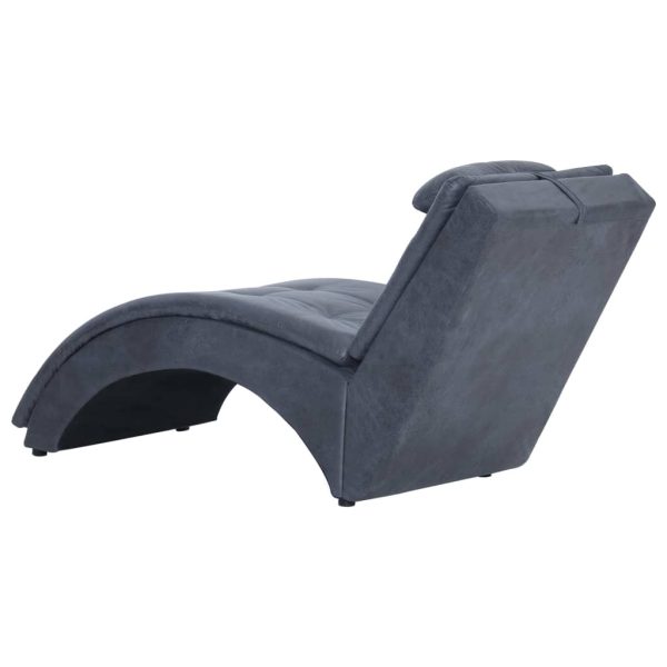 Chaise longue com almofada camurça artificial cinzento - Image 4