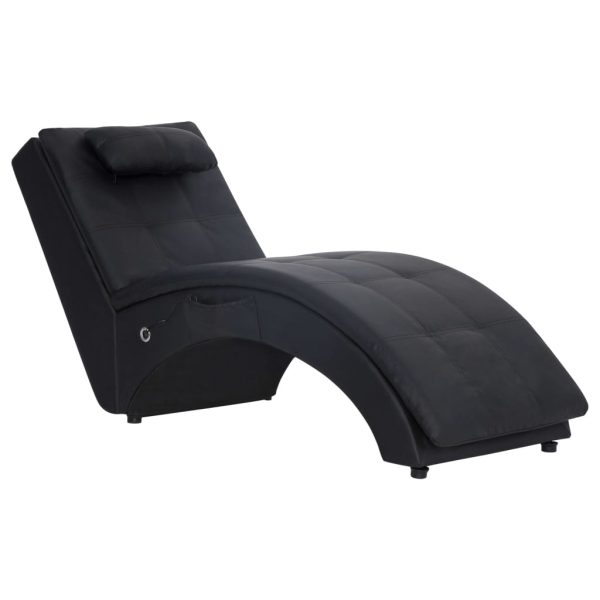 Chaise longue de massagem c/ almofada couro artificial preto - Image 2