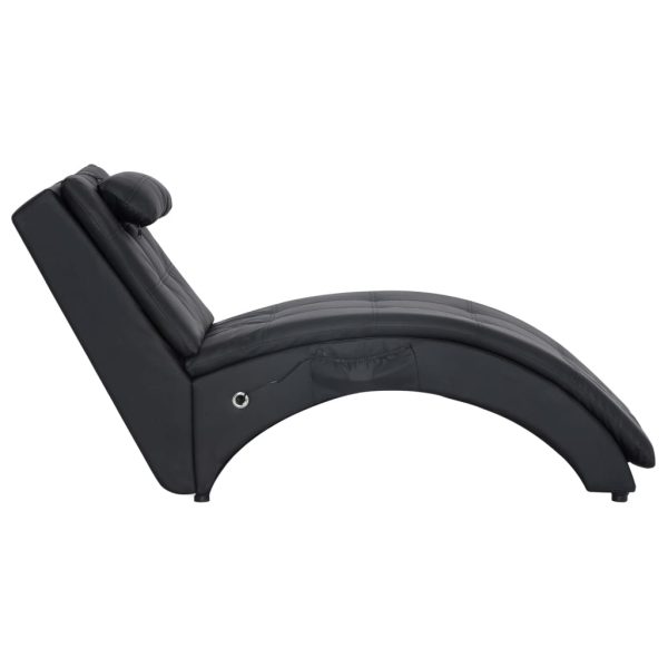 Chaise longue de massagem c/ almofada couro artificial preto - Image 3