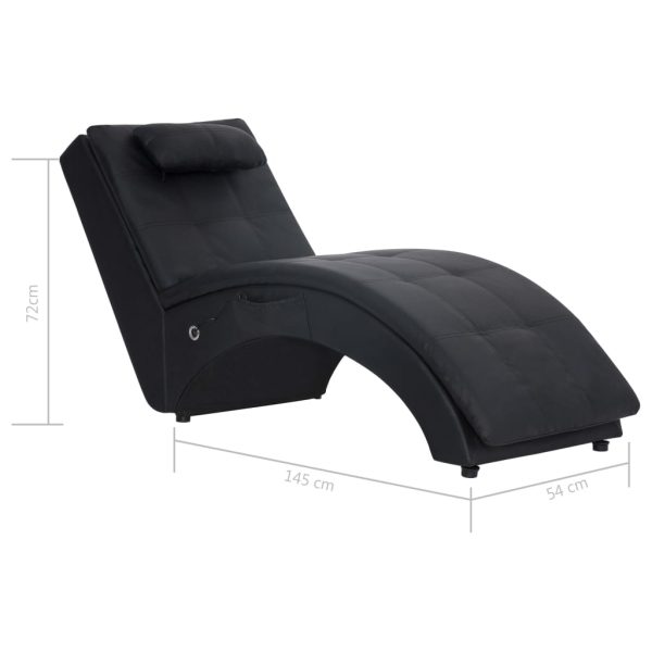 Chaise longue de massagem c/ almofada couro artificial preto - Image 10