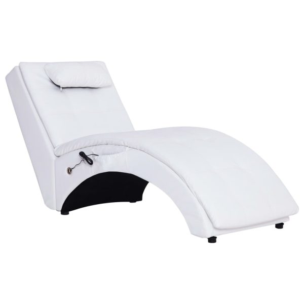Chaise longue de massagem c/ almofada couro artificial branco - Image 2