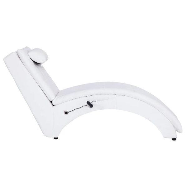 Chaise longue de massagem c/ almofada couro artificial branco - Image 3