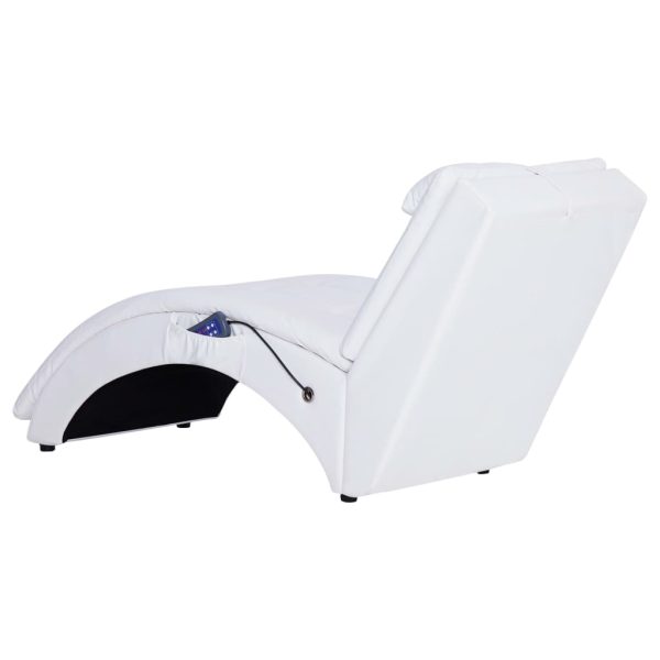 Chaise longue de massagem c/ almofada couro artificial branco - Image 4