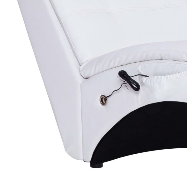 Chaise longue de massagem c/ almofada couro artificial branco - Image 7
