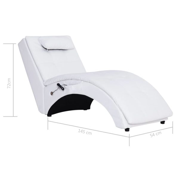 Chaise longue de massagem c/ almofada couro artificial branco - Image 9