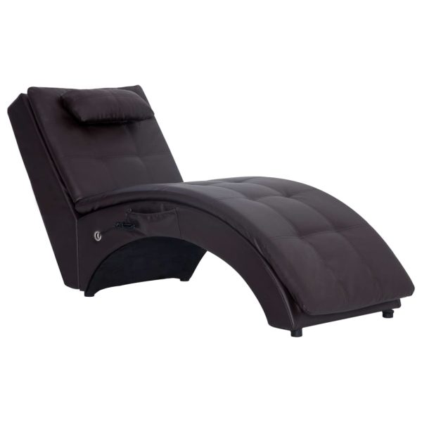 Chaise longue de massagem c/ almofada couro artificial castanho - Image 2
