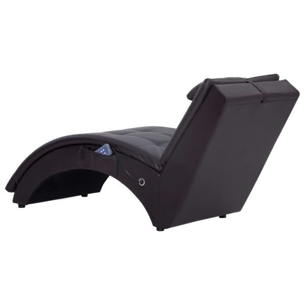 Chaise longue de massagem c/ almofada couro artificial castanho - Image 4