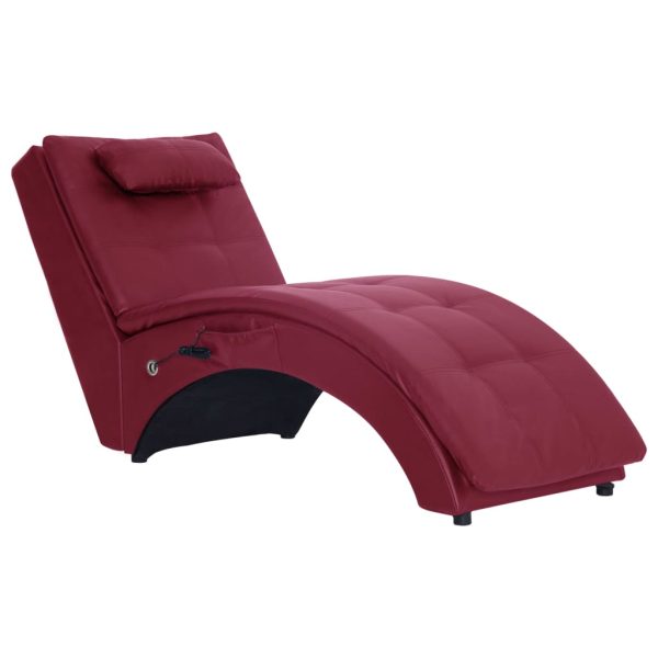 Chaise longue massagem c/ almofada couro artif. vermelho tinto - Image 2