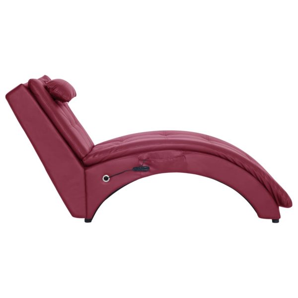 Chaise longue massagem c/ almofada couro artif. vermelho tinto - Image 3
