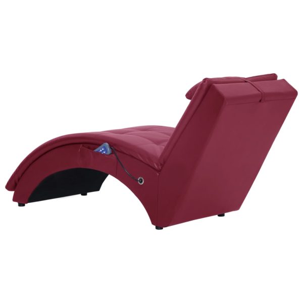 Chaise longue massagem c/ almofada couro artif. vermelho tinto - Image 4