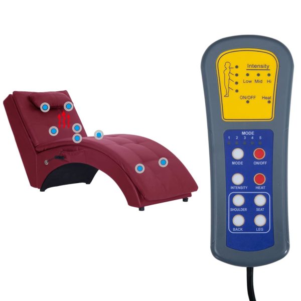 Chaise longue massagem c/ almofada couro artif. vermelho tinto - Image 9