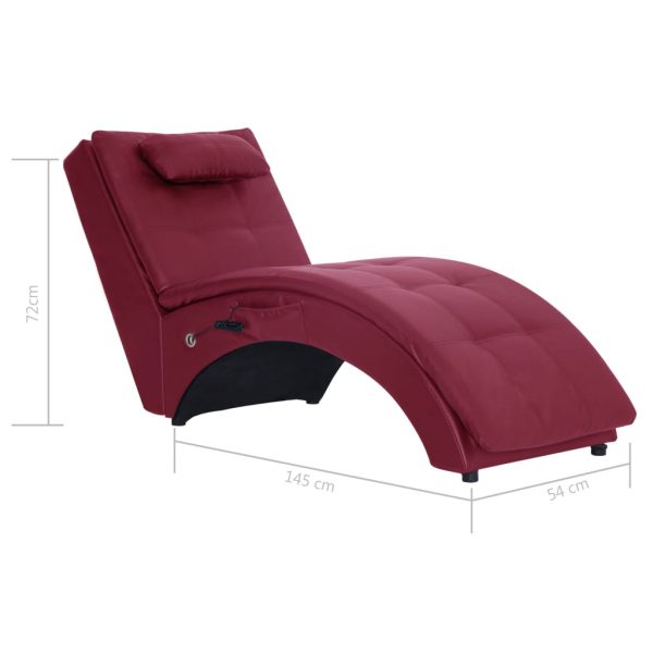 Chaise longue massagem c/ almofada couro artif. vermelho tinto - Image 10