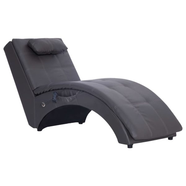 Chaise longue de massagem c/ almofada couro artificial cinzento - Image 2