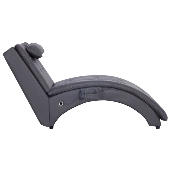 Chaise longue de massagem c/ almofada couro artificial cinzento - Image 3