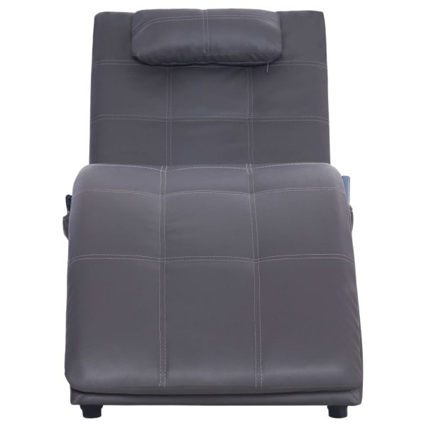 Chaise longue de massagem c/ almofada couro artificial cinzento - Image 5