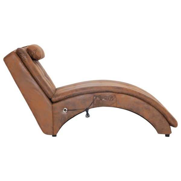 Chaise longue massagem c/ almofada camurça artificial castanho - Image 3