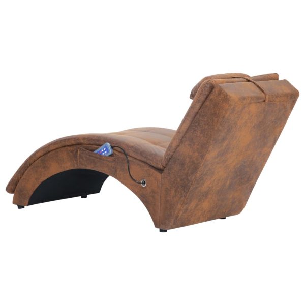 Chaise longue massagem c/ almofada camurça artificial castanho - Image 4