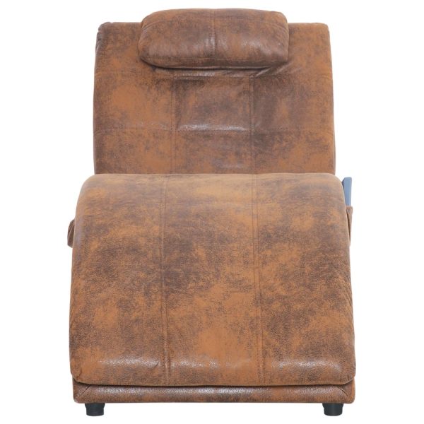 Chaise longue massagem c/ almofada camurça artificial castanho - Image 5