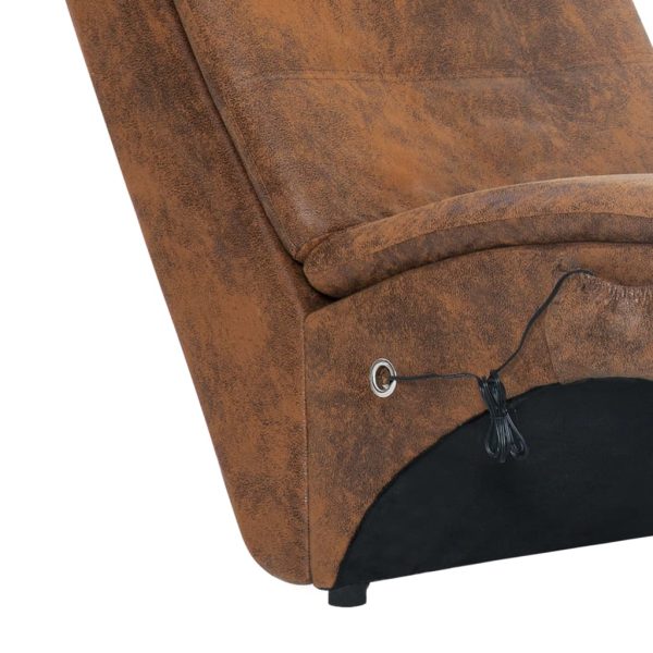 Chaise longue massagem c/ almofada camurça artificial castanho - Image 7