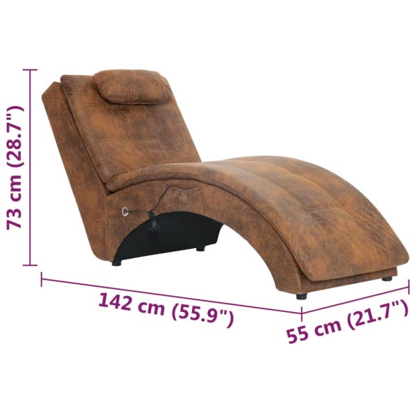 Chaise longue massagem c/ almofada camurça artificial castanho - Image 10
