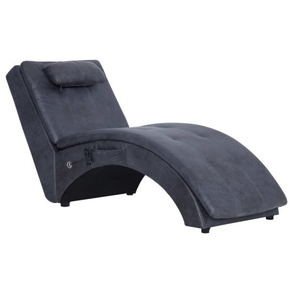 Chaise longue de massagem c/ almofada camurça artif. cinzento - Image 2