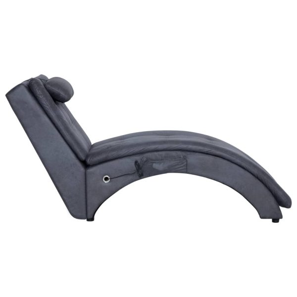 Chaise longue de massagem c/ almofada camurça artif. cinzento - Image 3