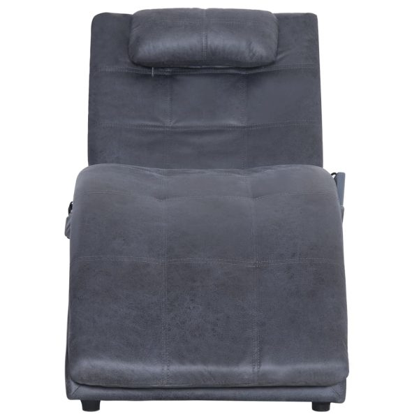 Chaise longue de massagem c/ almofada camurça artif. cinzento - Image 5