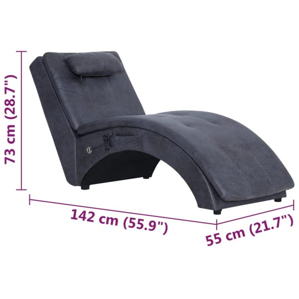 Chaise longue de massagem c/ almofada camurça artif. cinzento - Image 10