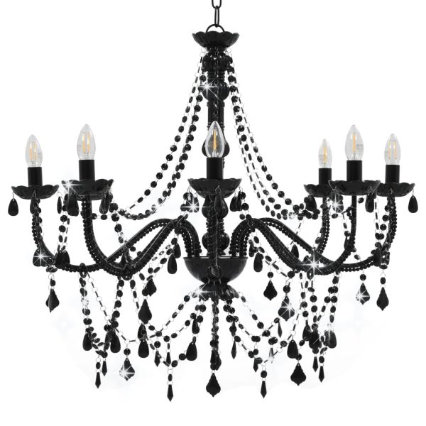 Lustre com contas lâmpadas 8 x E14 preto - Image 2