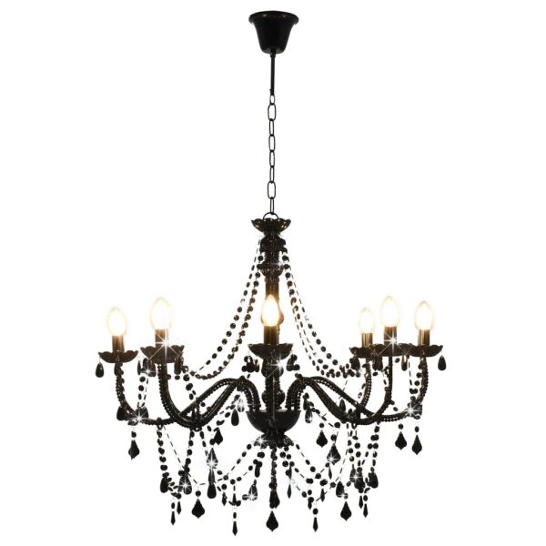 Lustre com contas lâmpadas 8 x E14 preto - Image 3
