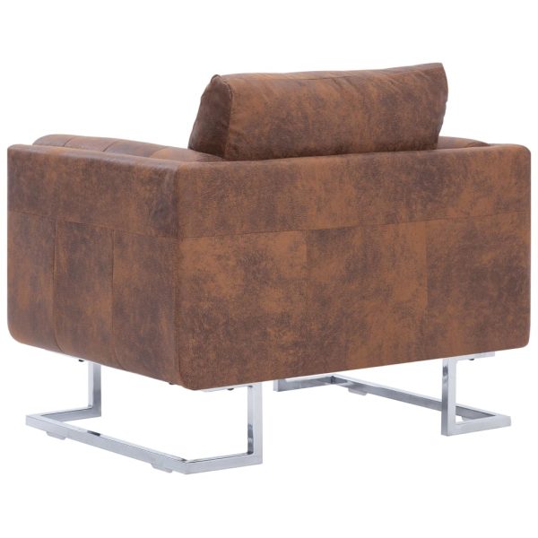 Poltrona em forma de cubo camurça artificial castanho - Image 5