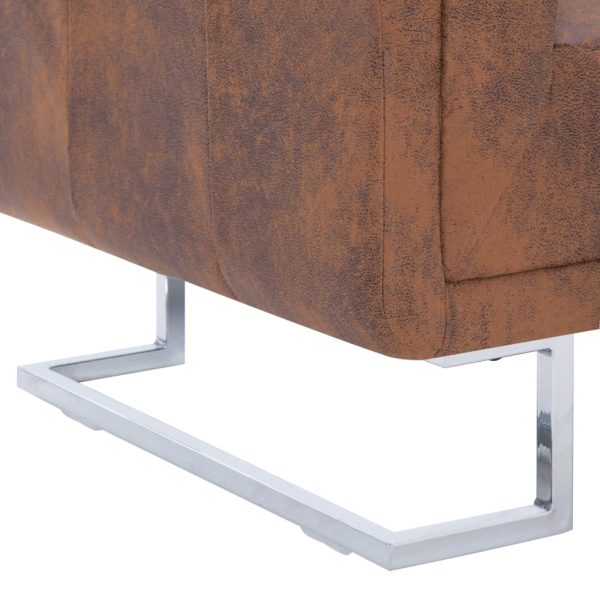 Poltrona em forma de cubo camurça artificial castanho - Image 6