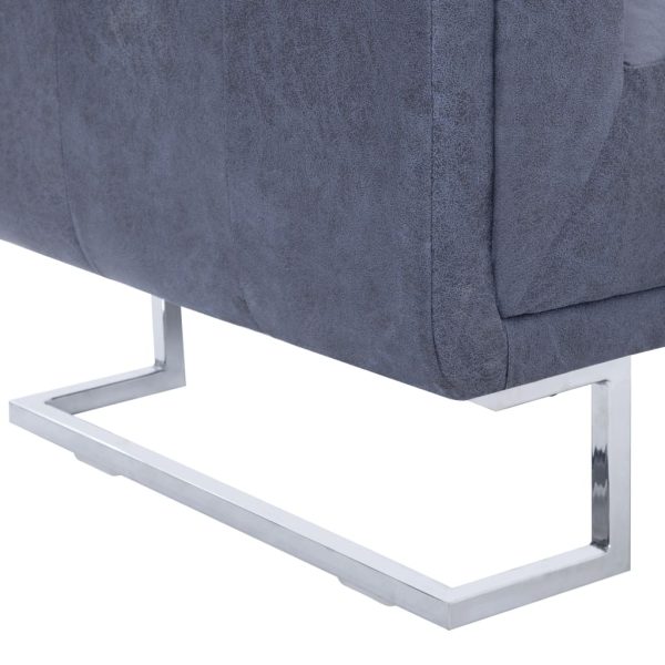 Poltrona em forma de cubo camurça artificial cinzento - Image 6