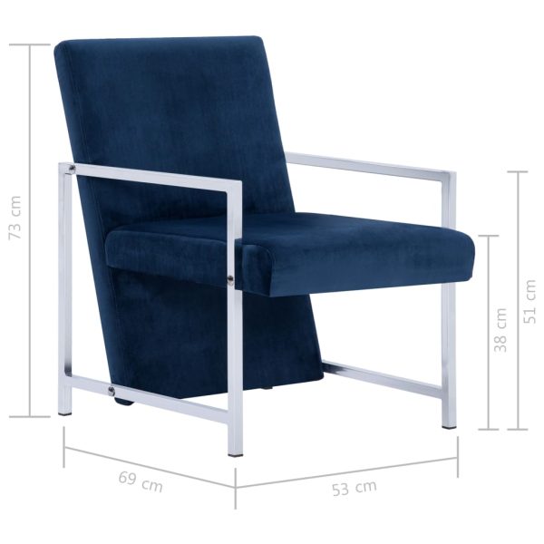 Poltrona com pés cromados veludo azul - Image 8