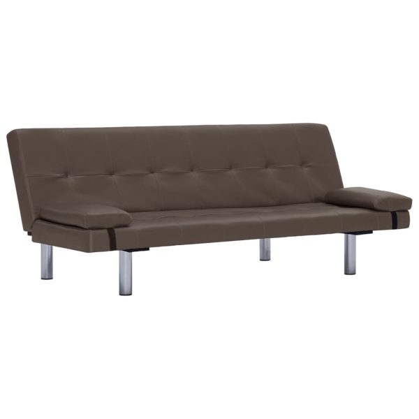 Sofá-cama com 2 almofadas couro artificial castanho - Image 2