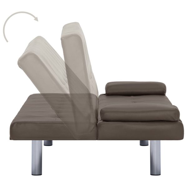 Sofá-cama com 2 almofadas couro artificial castanho - Image 4