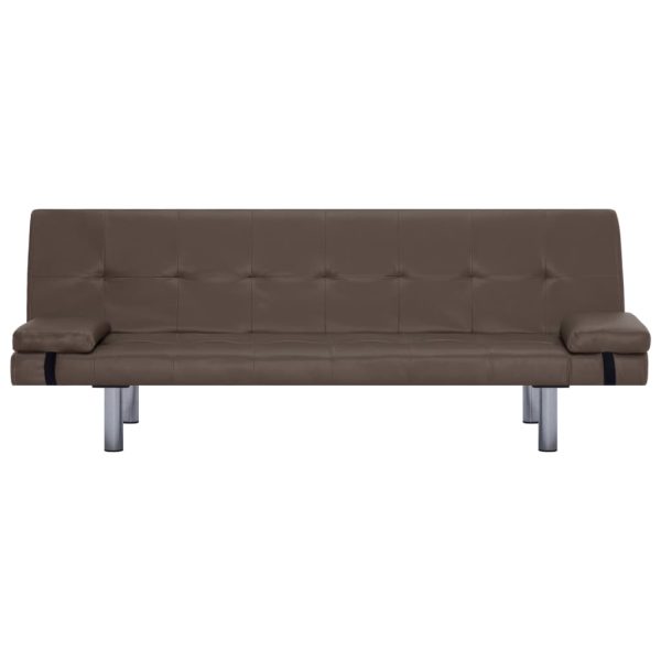 Sofá-cama com 2 almofadas couro artificial castanho - Image 5