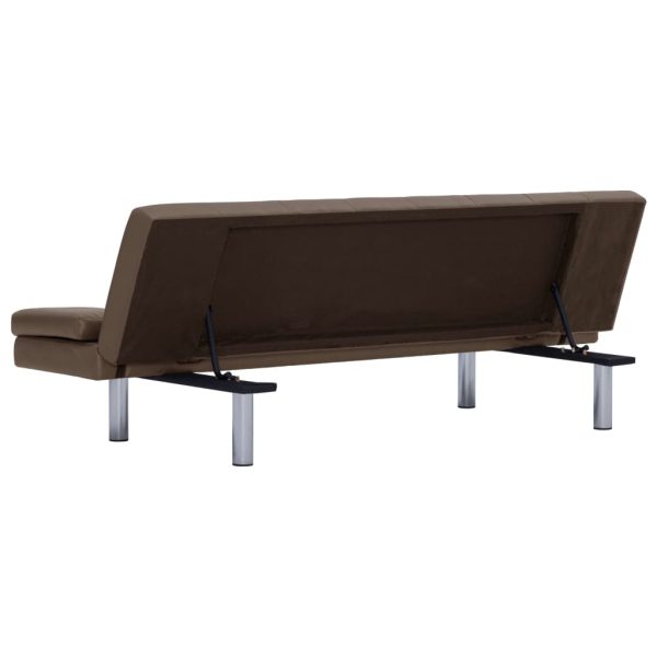 Sofá-cama com 2 almofadas couro artificial castanho - Image 6