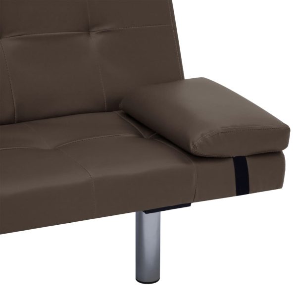 Sofá-cama com 2 almofadas couro artificial castanho - Image 9