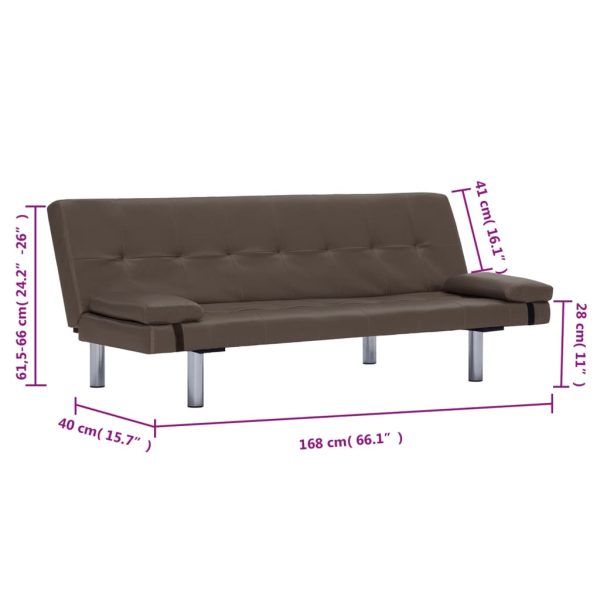 Sofá-cama com 2 almofadas couro artificial castanho - Image 11