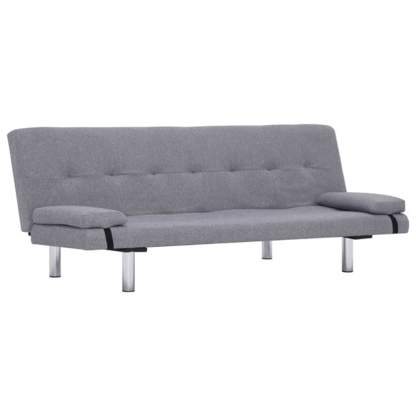 Sofá-cama com duas almofadas poliéster cinzento claro - Image 2