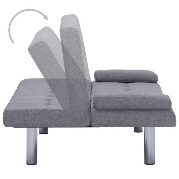 Sofá-cama com duas almofadas poliéster cinzento claro - Image 4
