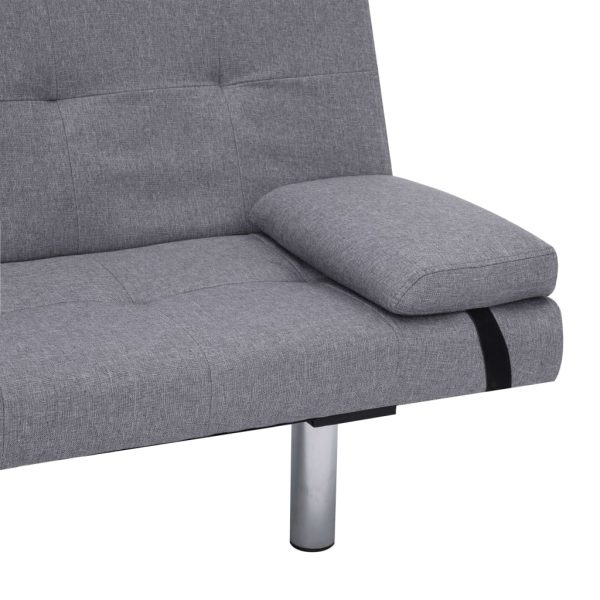Sofá-cama com duas almofadas poliéster cinzento claro - Image 9