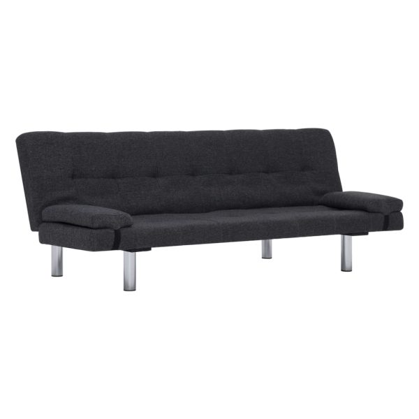 Sofá-cama com duas almofadas poliéster cinzento escuro - Image 2